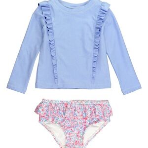 Ruffle Butts Light Blue and Floral Rashguard Set
